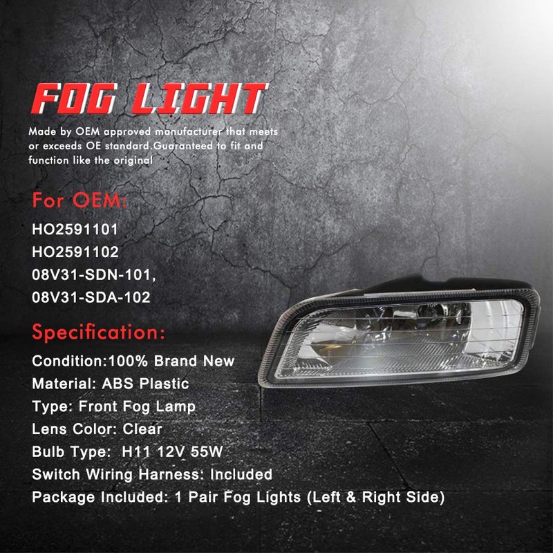 A ABIGAIL Driving Fog Lights Lamps Replacement for Honda Accord 2003-2007 Sedan JDM Japan style full kit 4 Door Only Rare with H11 12V 55W Halogen Bulbs & Wiring Harness Kit (Clear Lens) - Image 4